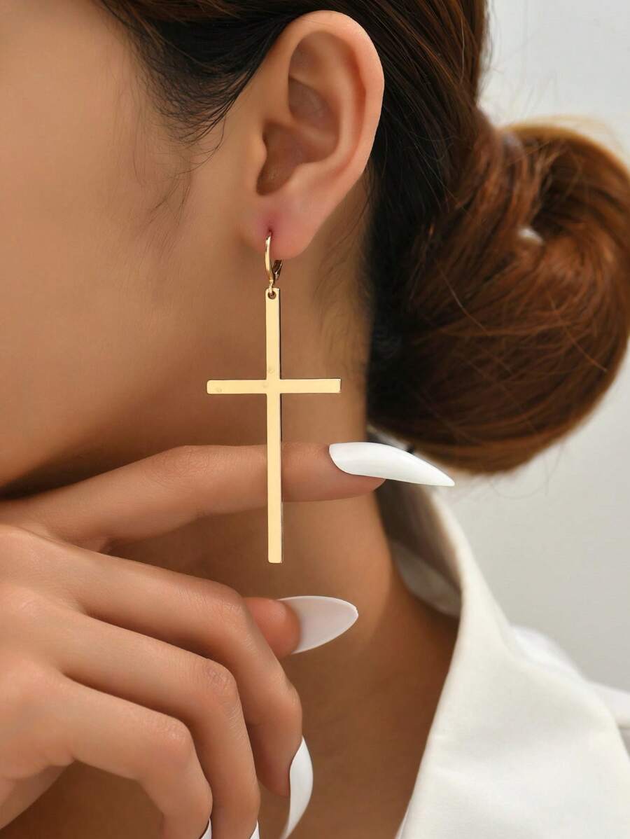 2 chiếc bông tai hình chữ thập - Vàng - Xem 1