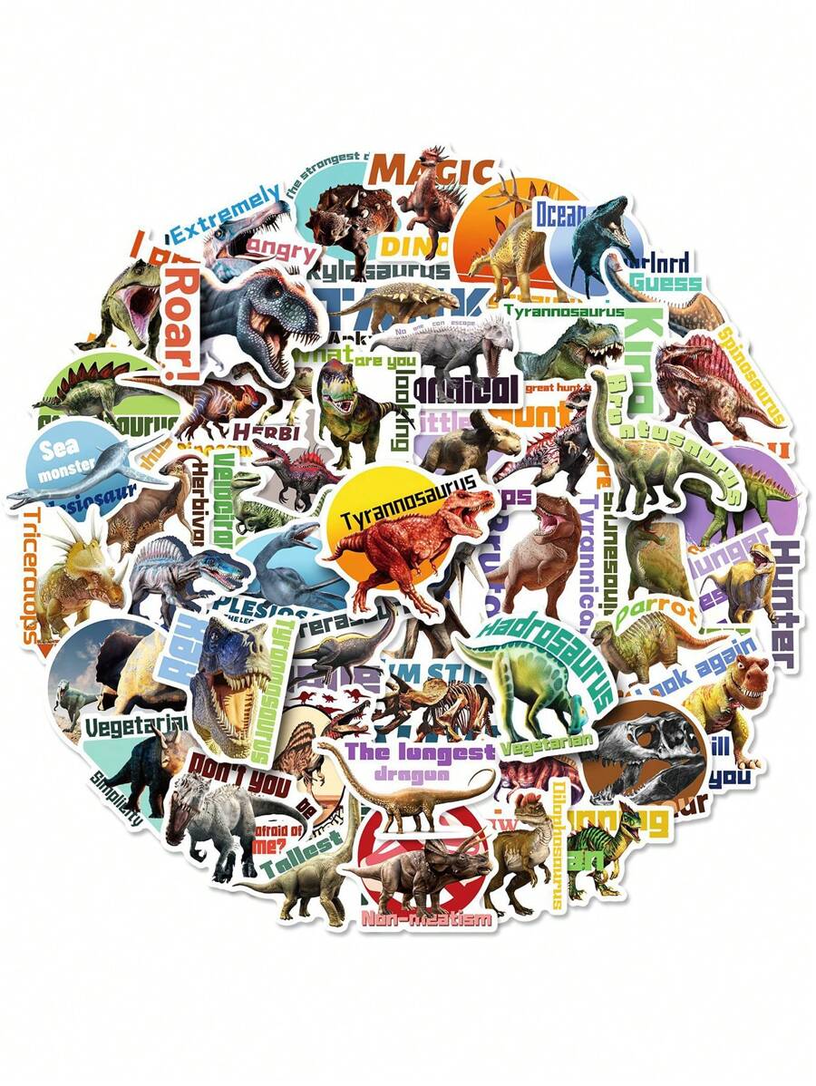 50入組/包字母和恐龍圖案什錦貼紙創意多用途貼紙適用於DIY工藝品、裝飾品、手帳 - 彩色 - 查看 1