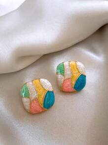 1pair(2pcs) Geometric Multicolor Drip Glaze Stud Earrings - Multicolor - View 3
