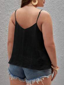 SHEIN Frenchy Áo hai dây Plus Size Tương phản ren màu trơn Giải trí - màu đen - Xem 2