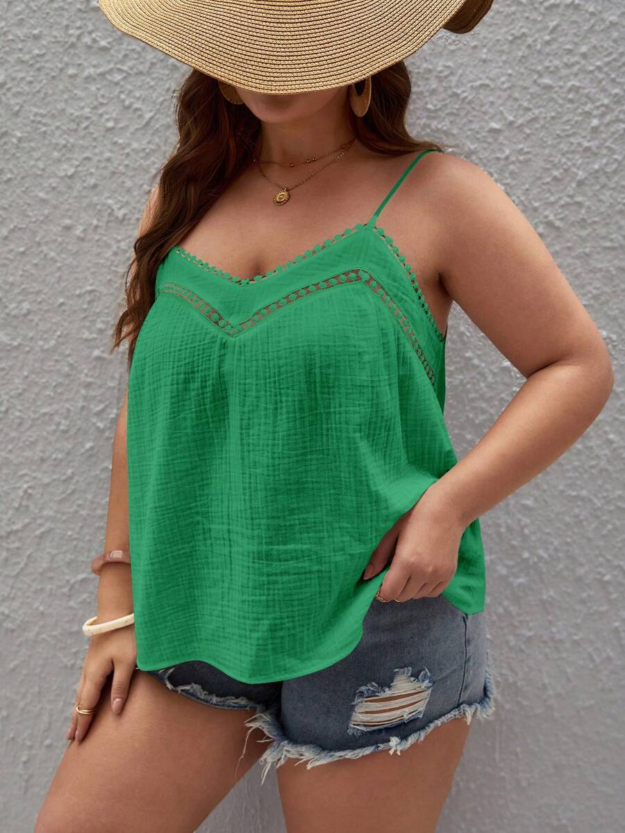 SHEIN Frenchy 大碼素色吊帶上衣 - 綠色 - 查看 1