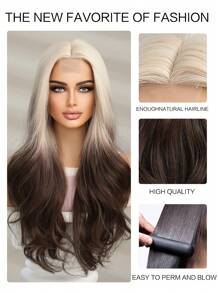 白漸層黑棕中長捲曲u型蕾絲化纖頭套,每日進口絲四合一 - 彩色 - 查看 7