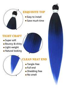 1入裝黑藍多色預拉伸26英寸延伸頭髮，防火合成纖維製的專業合成纖維鉤織多色扭結辮，適用於女性和兒童日常假期和Cosplay編織軟雅克紋理，熱水定型編織頭髮插片適用於萬聖節和聖誕節 - 彩色 - 查看 4