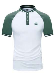 Manfinity Homme Men Crown Print Contrast Raglan Sleeve Polo Shirt - White - View 5