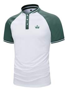 Manfinity Homme Men Crown Print Contrast Raglan Sleeve Polo Shirt - White - View 6