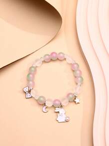 1入組時尚人造珍珠裝飾卡通兔子和星形墜飾串珠手鏈適合女士日常裝飾 - 彩色 - 查看 1