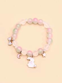 1入組時尚人造珍珠裝飾卡通兔子和星形墜飾串珠手鏈適合女士日常裝飾 - 彩色 - 查看 4