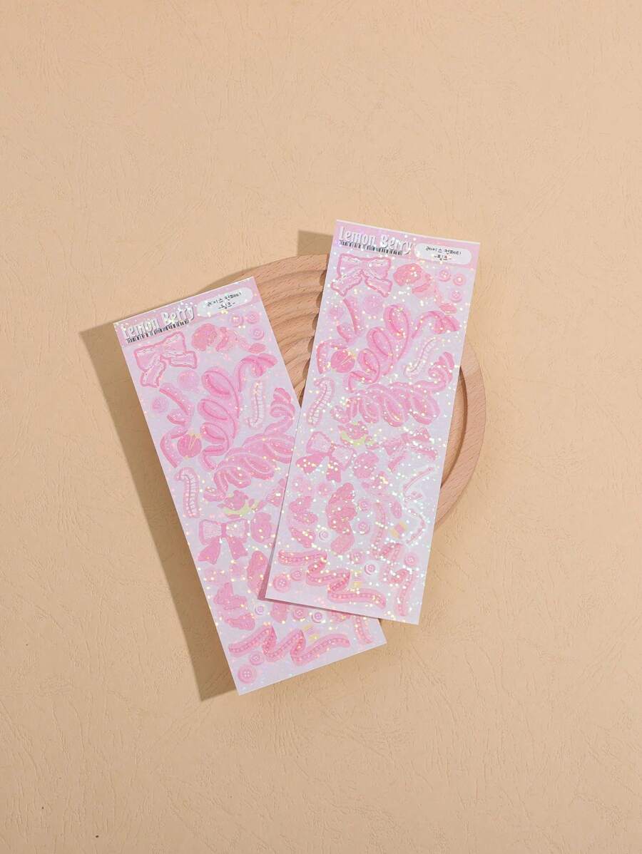 2 miếng dán hình ba chiều nơ & ruy băng các loại nhãn dán, nhãn dán đa năng sáng tạo cho nghề thủ công DIY, trang trí, tài khoản cầm tay - Nhiều màu - Xem 1