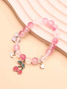 1入組時尚櫻桃和星形墜飾串珠手鏈適合女士日常裝飾 - 彩色 - 查看 2