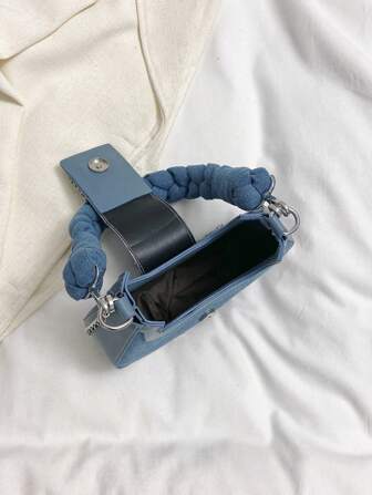 Mini Hobo Bag Rhinestone Decor Flätad rem Snygg jeansväska underarmsväska Snygg väska med vriden rem Damarmhålsväska med Rhinestone Decor Bucklecrossbody Bag, Axelväska,Casual För tjej,För kvinna Presentväska,Utomhus,Resor,Utflykter,Shopping,Semester, Vintage Jeansväska För kvinnor