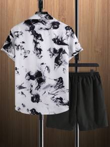 Manfinity RSRT Bộ hai mảnh Nam Dây kéo Nút phía trước Khối Màu Đồ họa Giải trí - Đen và trắng - Xem 2