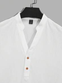 HIMLAND Loose-Fit Men's Cotton Half-Button Shirt And Drawstring Waist Shorts Set