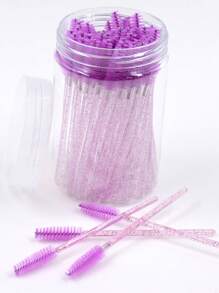 Disposable Eyelash Brush Set, 50pcs Plastic Portable Makeup Brush For Daily Use - Purple - View 1