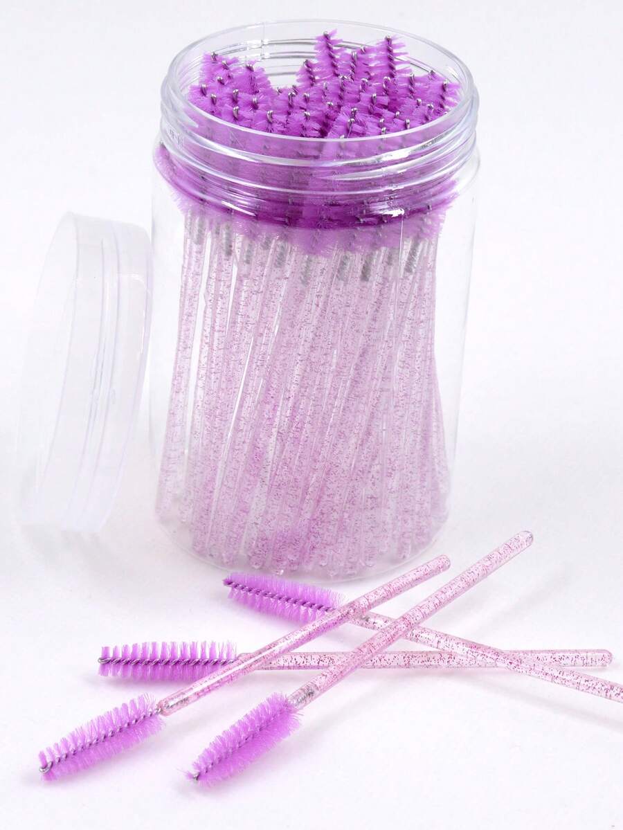 Disposable Eyelash Brush Set, 50pcs Plastic Portable Makeup Brush For Daily Use - Purple - View 1
