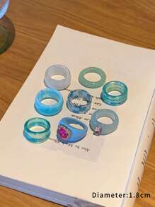 Nhẫn trang trí trái tim 8 chiếc - Nhiều màu - Xem 3