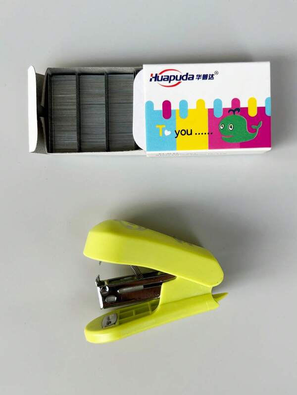 1pc Solid Color Mini Stapler & 1box Staple Set, Cute Portable Stapler