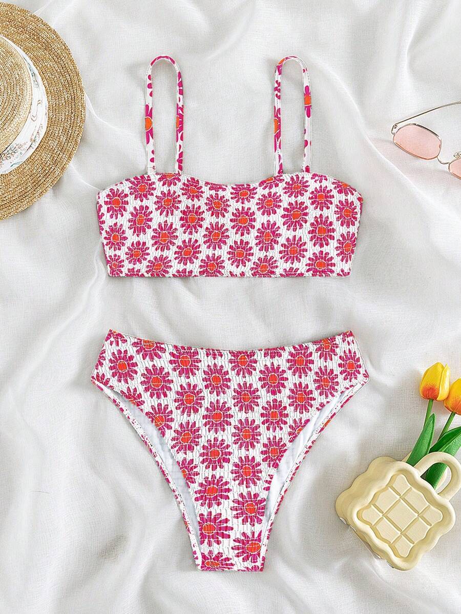 Swim Mod Summer Beach Floral Print Bikini Set - Multicolor - View 1
