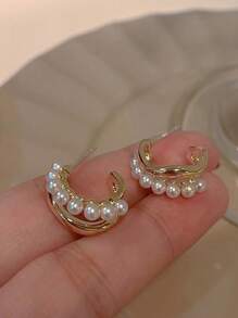 1 pereche de cercei cu cerc la modă, din aliaj de zinc, cu perle artificiale, pentru decorațiuni zilnice