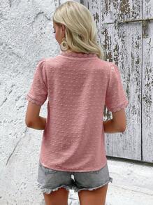 SHEIN LUNE 圓點鏤空蕾絲花邊襯衫 - 藕粉色 - 查看 2