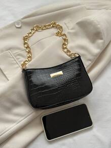 Dây chuyền trang trí bằng kim loại dập nổi cá sấu túi Hobo nhỏ - màu đen - Xem 3
