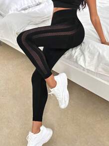 Yoga Sxy Hollow Out Wideband Waist Sports Leggings - Black - View 1