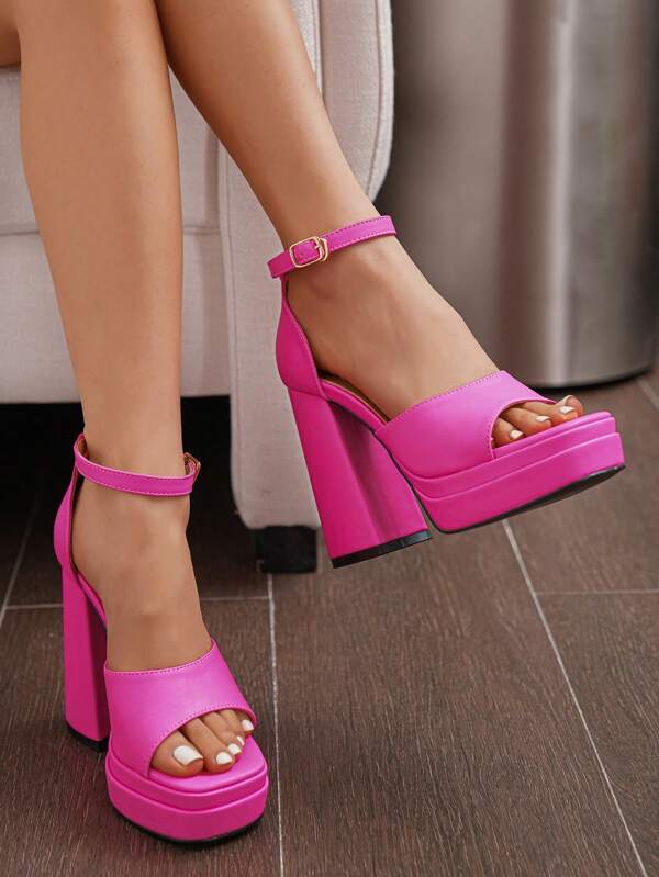 Women Minimalist Ankle Strap Sandals, Chunky Heeled Funky Sandals Hot