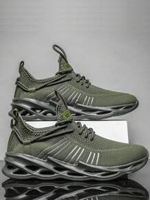 跨境大尺寸情侶輕便運動鞋帶時髦設計和刀片鞋底,適合男士 - 軍綠色 - 查看 5