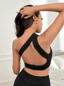 Easithlete Sujetador deportivo de un hombro de espalda abierta - Negro - Ver 1