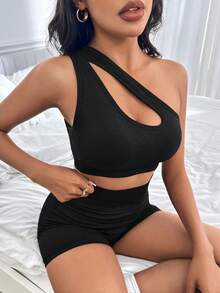 Easithlete Sujetador deportivo de un hombro de espalda abierta - Negro - Ver 2