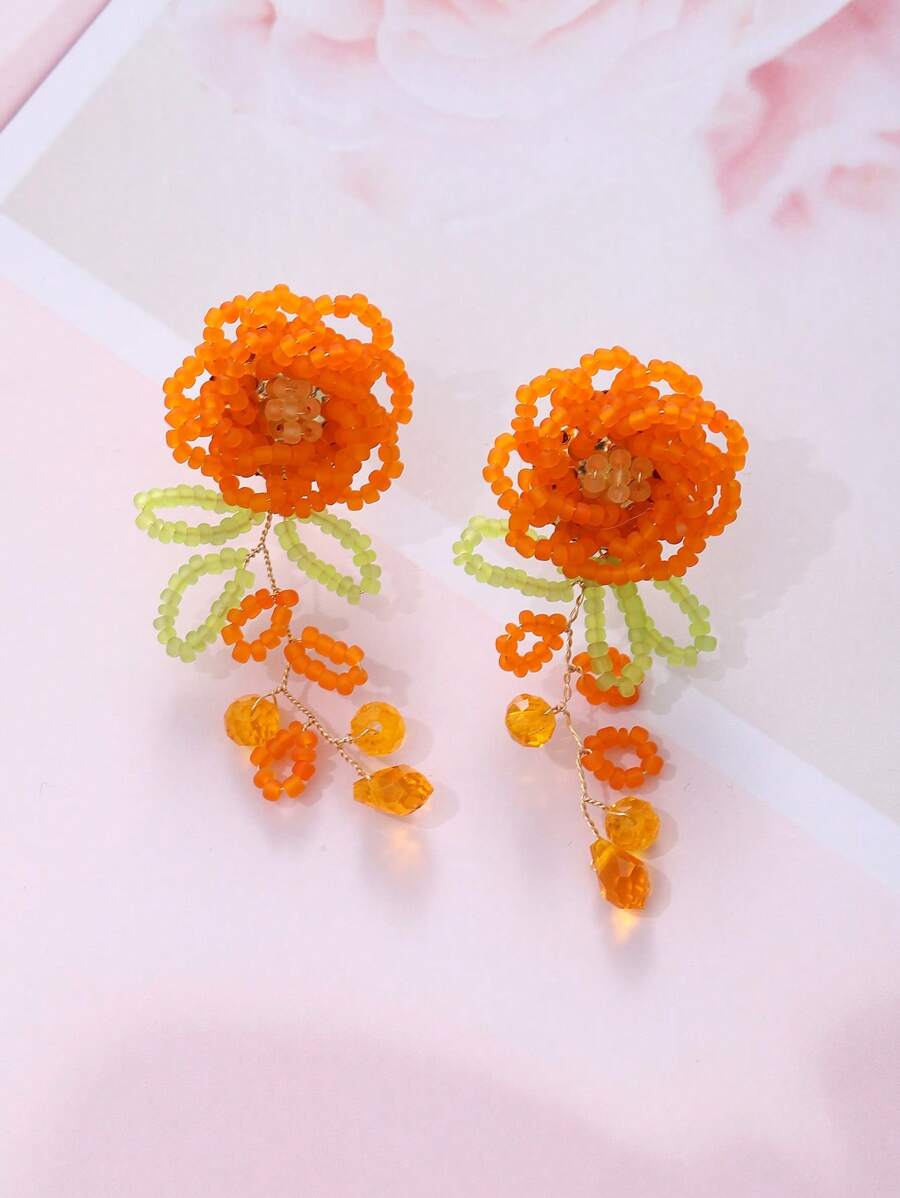 2入組串珠花耳墜 - 黃色 - 查看 1