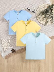 SHEIN 男嬰3入組半排扣T恤 - 彩色 - 查看 1