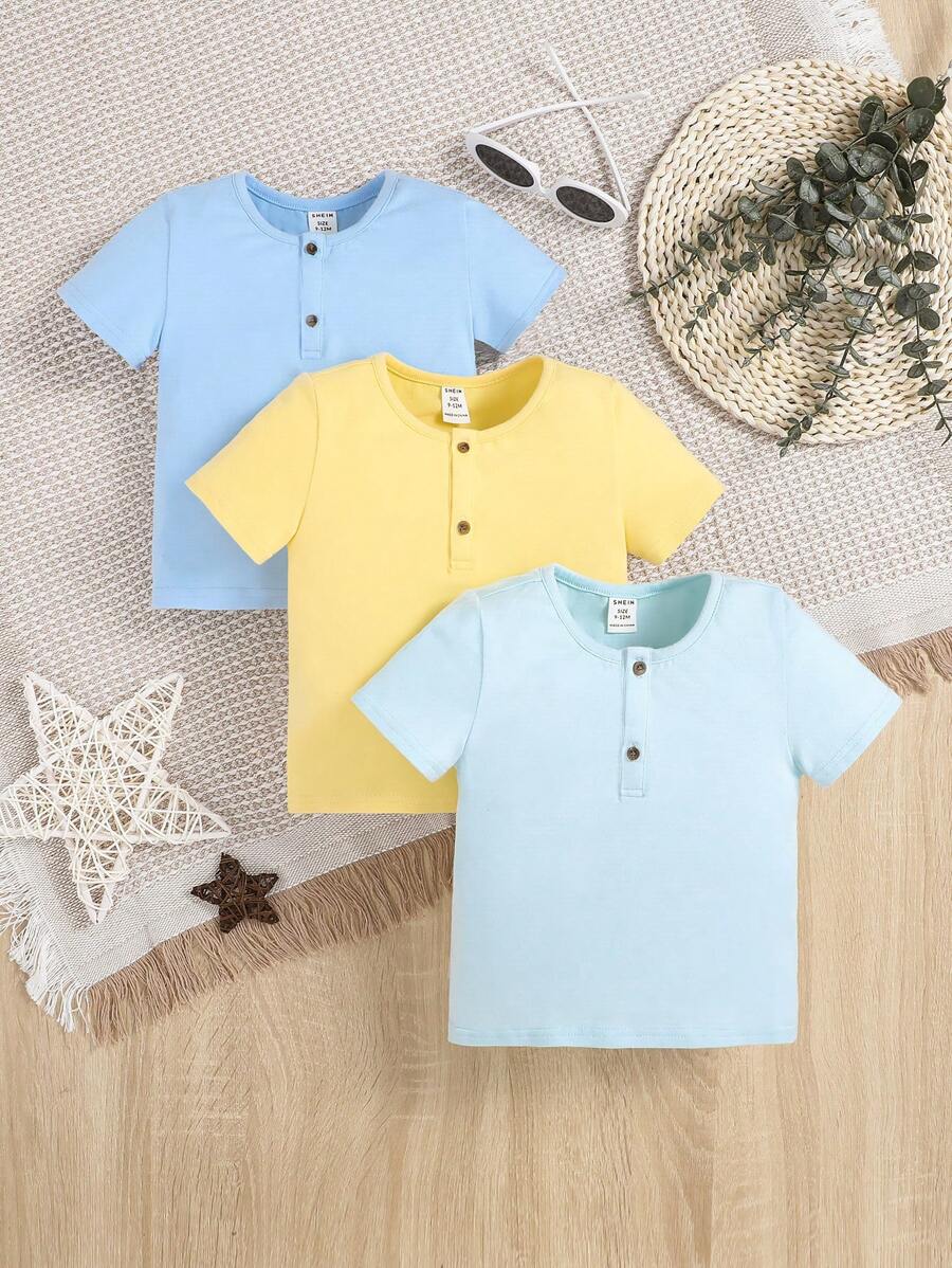 SHEIN 男嬰3入組半排扣T恤 - 彩色 - 查看 1