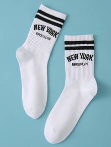 Hombres 1 par Calcetines de tripulación con letra & con patrón de rayas moda para vida diaria - Blanco y Negro - Ver 2