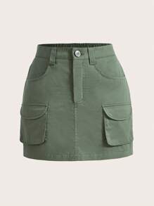 SHEIN EZwear 翻蓋口袋工裝裙