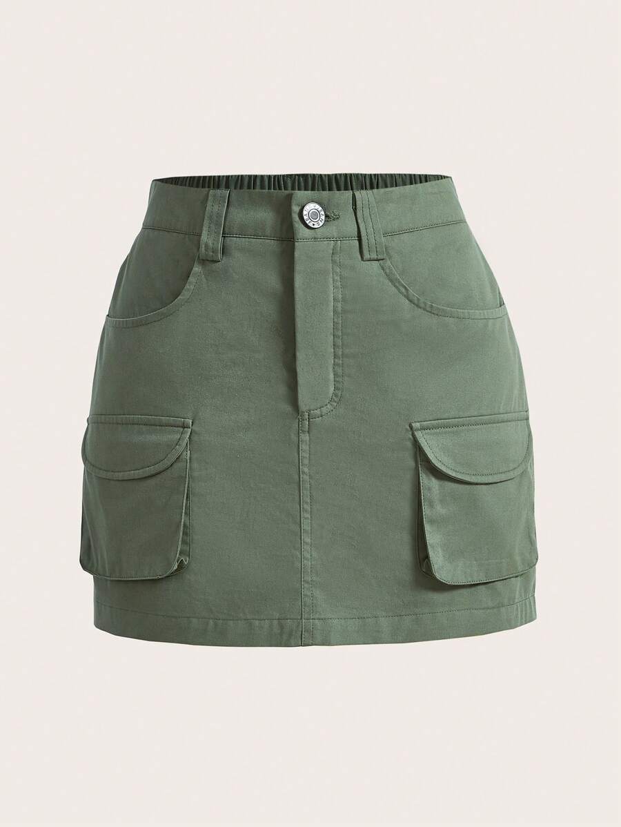 SHEIN EZwear 翻蓋口袋工裝裙