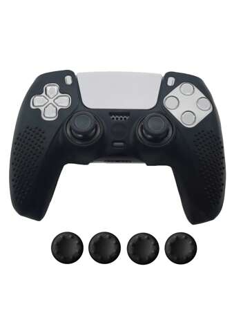 1 set Funda protectora de silicona para control de PlayStation 5 + 4 tapas para joystick, antideslizante, antirasguños, a prueba de sudor, a prueba de polvo, mejora la experiencia de juego