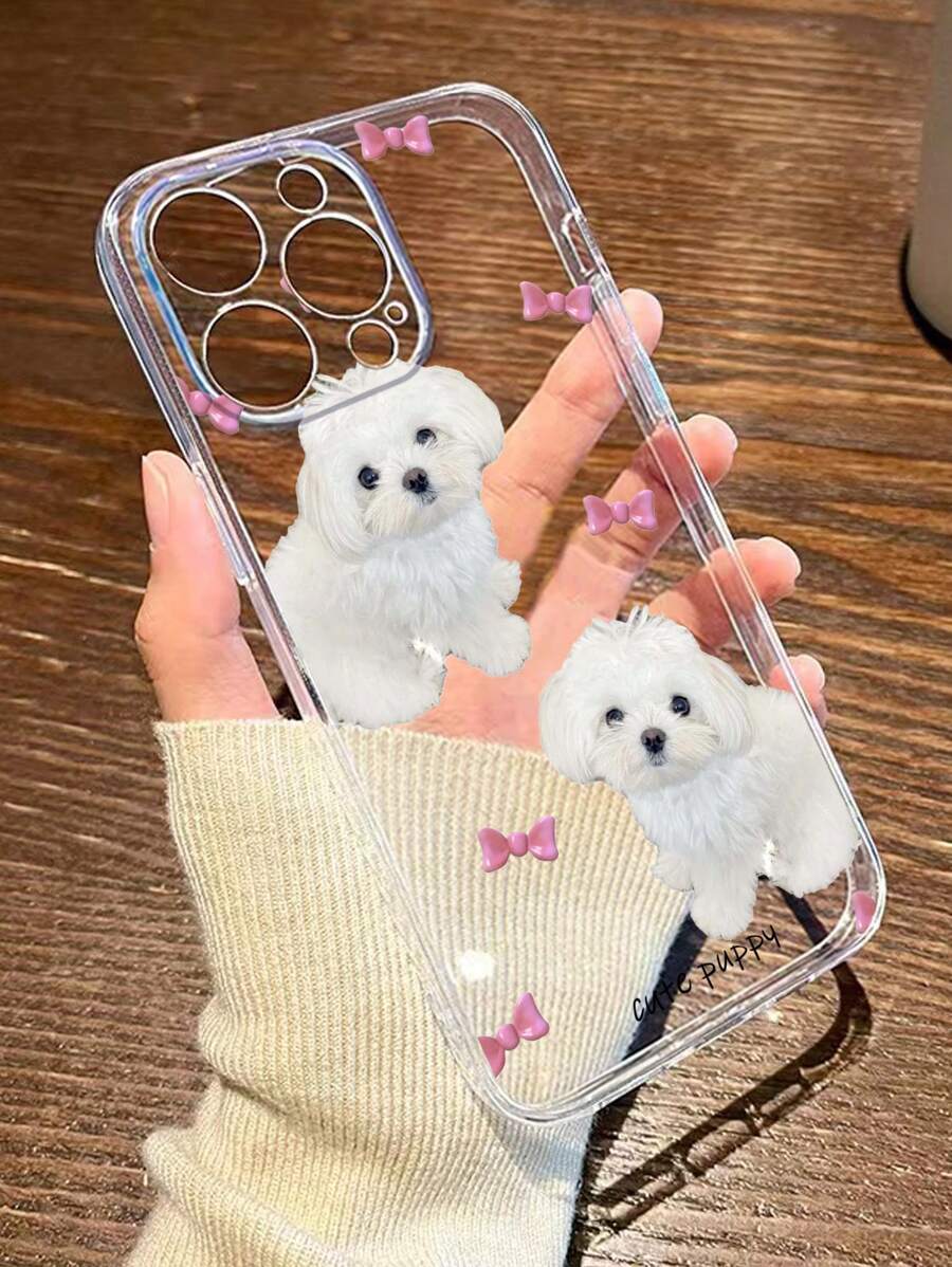 Cute Stuff 韩式和日式可爱狗狗与蝴蝶结点缀 Tpu 透明防震手机壳 兼容 iPhone - 無色 - 查看 1