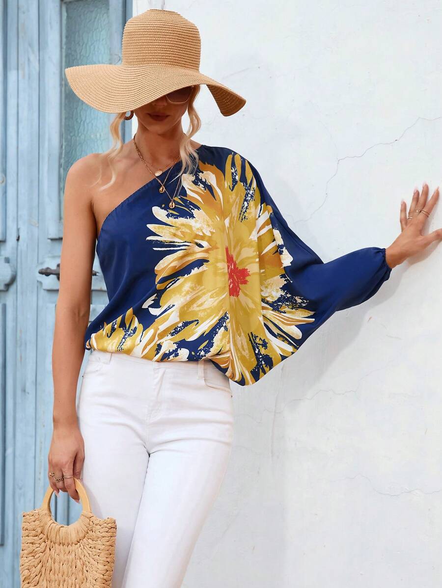SHEIN VCAY Áo sơ mi nữ Bất đối xứng Hoa Giải trí - Nhiều màu - Xem 1