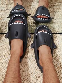 moda Zapatillas para con diseño de tiburón Chanclas - Negro - Ver 3