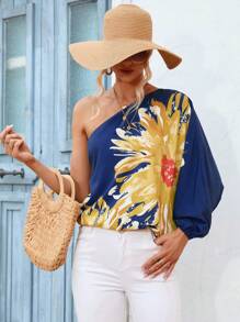 SHEIN VCAY Áo sơ mi nữ Bất đối xứng Hoa Giải trí - Nhiều màu - Xem 5
