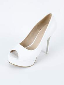 elegante blanco Tacones para de punta abierta plataforma con tacón delgado Zapatos de tacón - Blanco - Ver 4