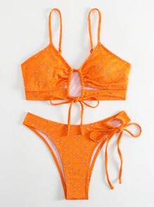 Tie Front Bikini Set For Summer Beach - Orange - View 4