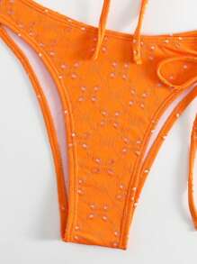 Tie Front Bikini Set For Summer Beach - Orange - View 7