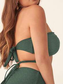 SHEIN Swim Curve Plus Solid Criss Cross Halter Bikini Top - Army Green - View 4