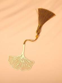 1入組金屬銀杏葉設計流蘇裝飾書籤，創意多用途讀書書籤 - 米色 - 查看 3