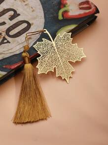 1入組金屬楓葉設計流蘇裝飾書籤，創意多用途讀書書籤 - 杏色 - 查看 1