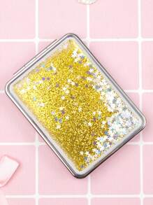 Creative Glitter Mirrors, 1pc Portable Double-Sided Rectangle Cosmetic Mirror For Women - Gold - View 2