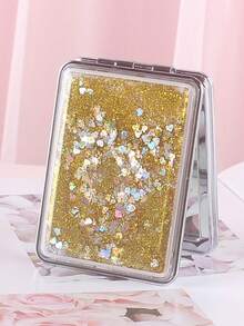 Creative Glitter Mirrors, 1pc Portable Double-Sided Rectangle Cosmetic Mirror For Women - Gold - View 3
