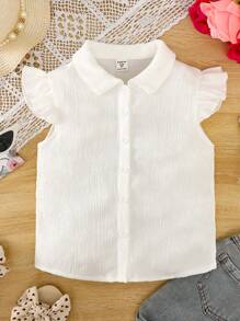 Áo cánh Gái Xù Nút phía trước màu trơn Dễ thương - trắng - Xem 5