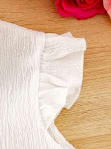 Áo cánh Gái Xù Nút phía trước màu trơn Dễ thương - trắng - Xem 6